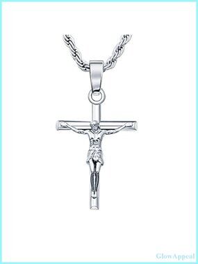 18K Gold Plated Crucifix Cross Pendant Necklace with 22" Rope Chain